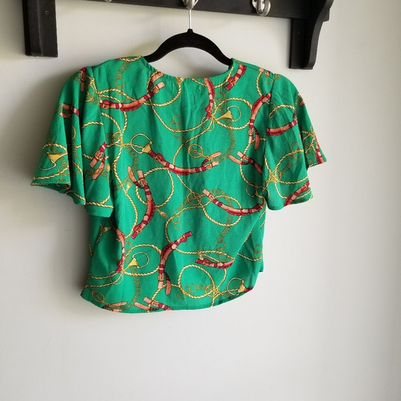 👚MONTEAU GREEN PATTERN CROPPED TOP - Picture 6 of 6